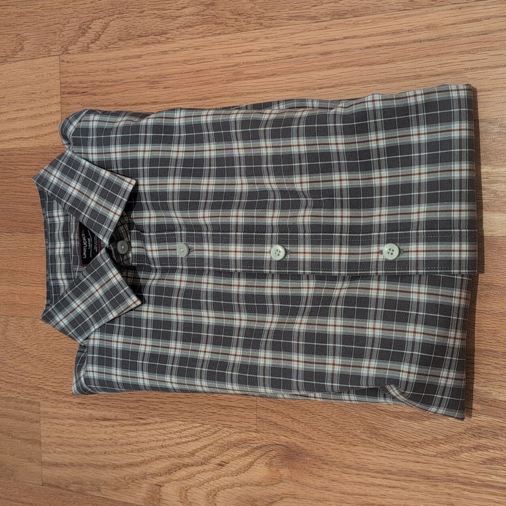 UNTUCKit Men Size Large Shirt Button Down Gray Red Plaid 100% Cotton